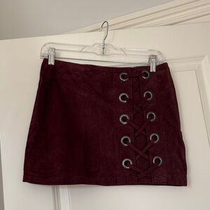 Parker Burgundy Suede Lace-Up Mini Skirt Size 0